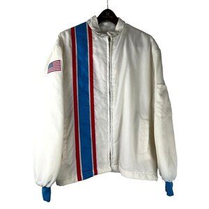 Rare Vintage 80"s Striped Faux Fur Lined Racing Jacket, Men's Size X Large